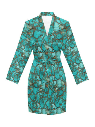All Turquoise Long Sleeve Belted Satin Robe — Faire photo 7