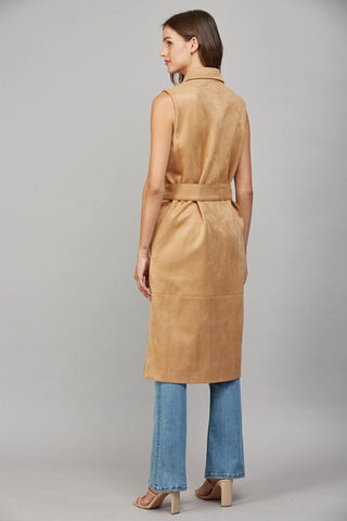 Camel Faux Suede Belted Vest