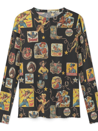 Vintage Cowgirl Collage Long Sleeve Mesh Top — Faire photo 2