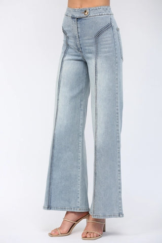 Light Demin High Waisted Wide Leg Jean