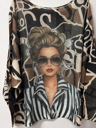 Fashion Icon Girl Graphic Knit Sweater