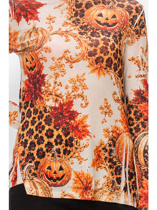 Fall Leopard Sparkly Long Sleeve Sheer Mesh Top detail view