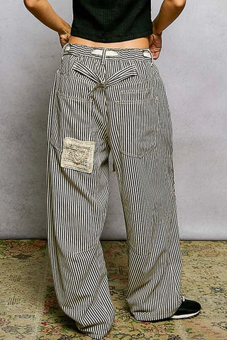 Chocolate Striped Patchwork Wide Leg Pants