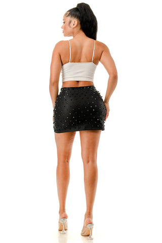 Studded Faux Leather Mini Skirt - Born To Glam