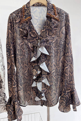 Snake Print Ruffle Blouse - Born To Glam