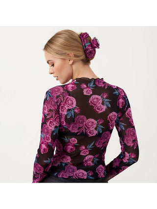 Fuchsia Rose Mesh Mock-Neck Top alternate