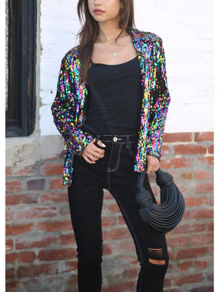 Multicolor Sequin Open-Front Jacket detail