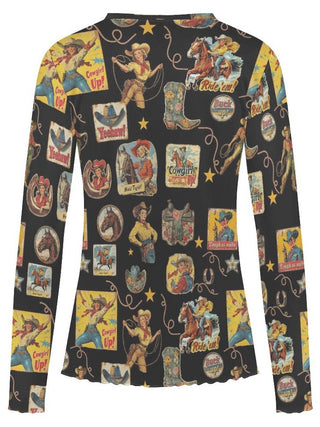 Vintage Cowgirl Collage Long Sleeve Mesh Top — Faire photo 4