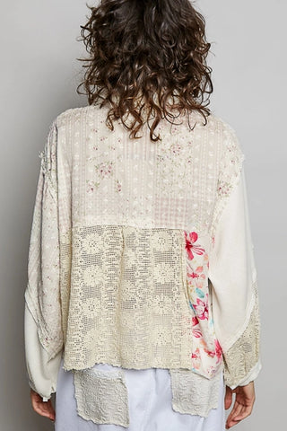 Ivory Contrast Floral Printed Woven Shirt Top