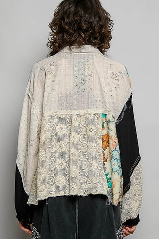 Black Contrast Floral Printed Woven Shirt Top