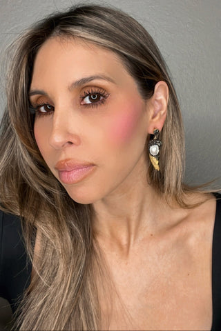 Yellow Python Print Leather & Pearl Crystal Earring - Born To Glam