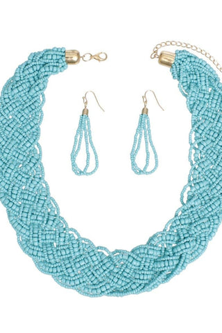 Collar Turquoise Seed Bead Braided Collar Necklace - Born To Glam
