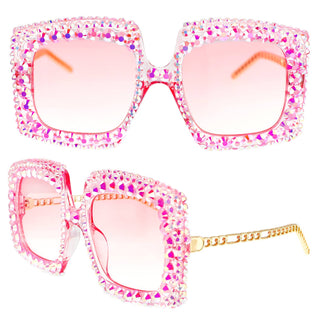 Sparkling Rhinestone Square Frame Sunglasses - Born To Glam