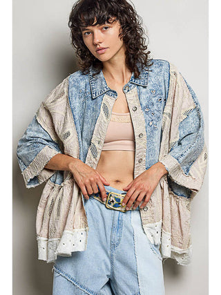 Denim Eyelet Crochet Patch Jacket duplicate