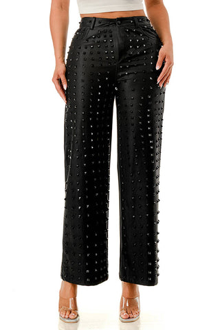 Studded Black Wide-Leg Pants - Born To Glam