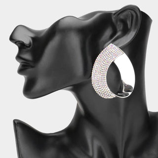 Half Rhinestone Metal Teardrop Earrings - Born To Glam