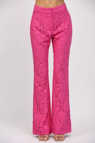 Hot Pink Lace Flare Pants