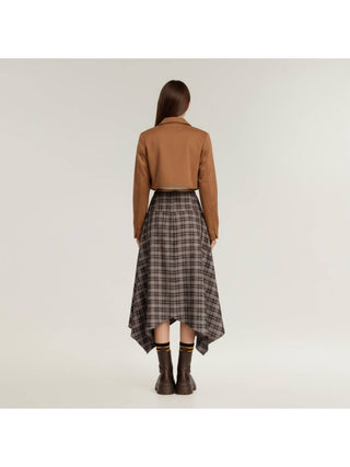 Coffee Plaid Handkerchief Midi Skirt detail