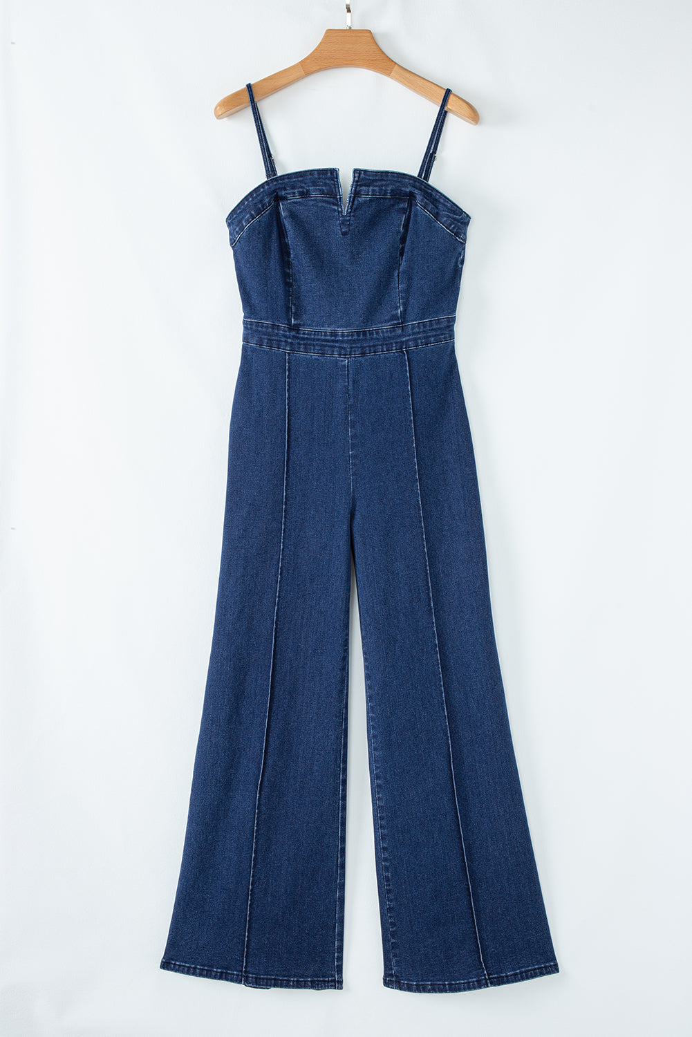 Sail Blue Seamed Zipper Spaghetti Strap High Waist Flared Jumpsuit Born To Glam