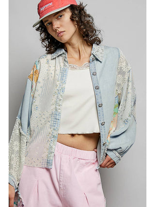 Black Contrast Floral Printed Woven Shirt Top duplicate
