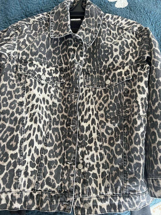 Gray Leopard Print Vintage Denim Jacket - Gray