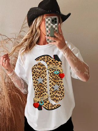 White Leopard Boots Graphic Tee