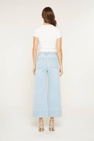 Mica Denim High Rise Cropped Wide Leg With Patch Pocket - Born To Glam