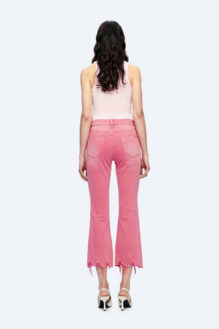 Razberry Pink Mid Rise Crop Flare With Frayed Hem - Born To Glam