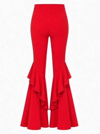 Red Ruffle Bell Bottom Pants – Boho Festival Flare Pants