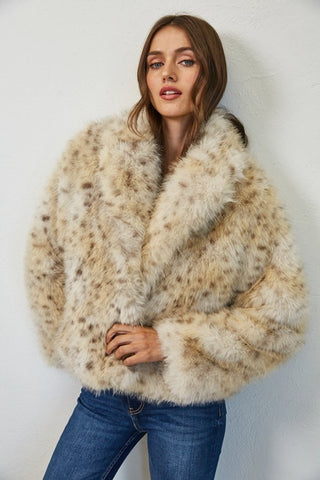 Beige Animal Pattern Faux Fur Coat