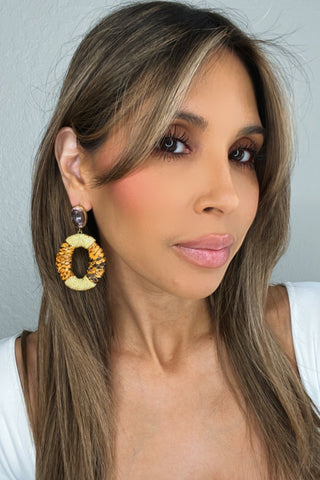 Orange & Gold Leather Crystal Earring - Born To Glam