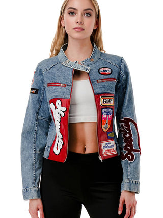 Blue Racing Patch Long Sleeve Moto Denim Jacket – supplier photo 1