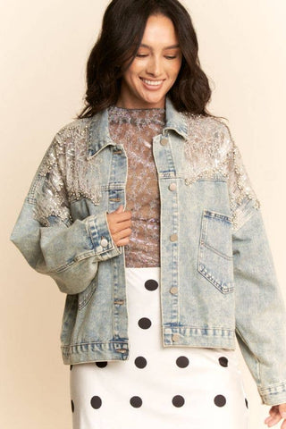 Mesh Stitch Button Denim Jacket - Born To Glam