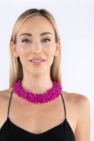 Harper Hot Pink Collar Statement Necklace - Born To Glam