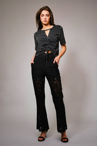 Lace Sheer Mid Rise Trouser Pants - Born To Glam