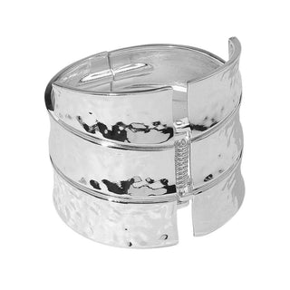 Bold Wide Textured Metal Hinged Bangle Bracelet - Born To Glam
