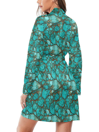 All Turquoise Long Sleeve Belted Satin Robe — Faire photo 6