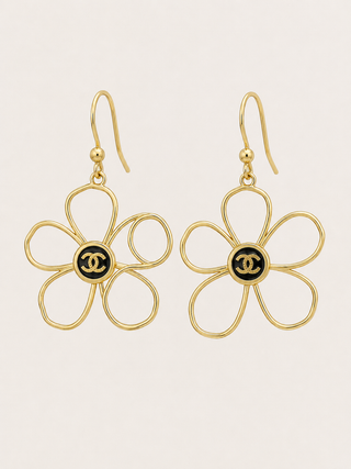 Custom Chanel Button Gold Statement Flower Earrings