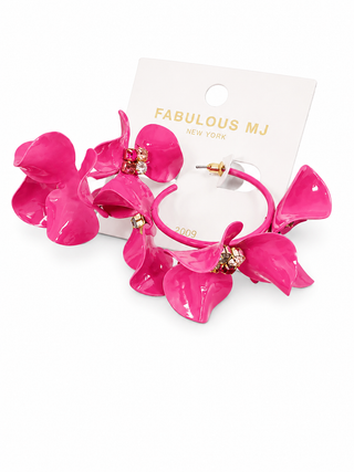 Hot Pink Petal Hoop Earrings