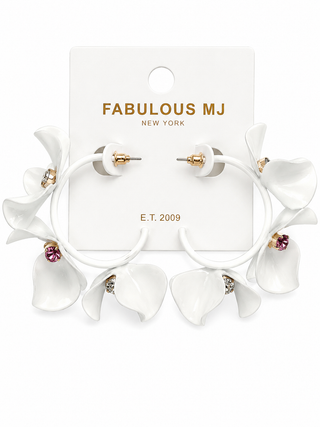 White Petal Hoop Earrings