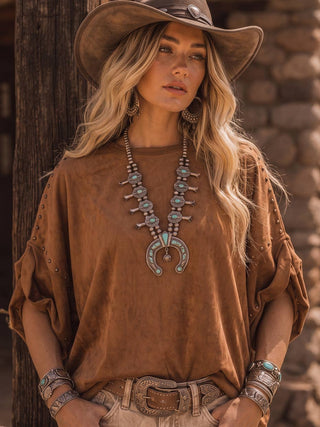 Camel Studded High-Low Oversized Tee
