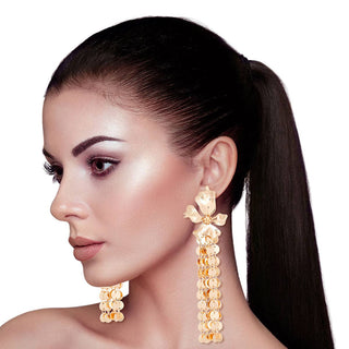 Gold Metal Fringe Flower Earrings - Born To Glam
