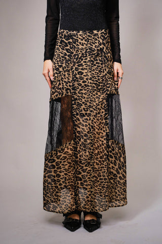 Leopard Lace Panel Maxi Skirt - Born To Glam
