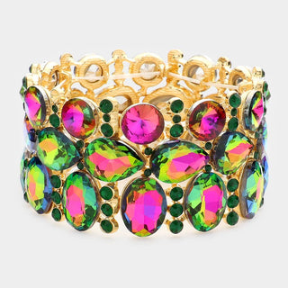 Multi Stone Cluster Evening Stretch Bracelet - Born To Glam