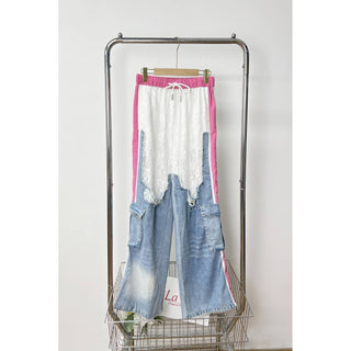 Colorblock Lace and Denim Cargo Pants - Born To Glam