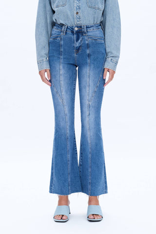 High Rise Flare Jeans with Raw Hem - Born To Glam