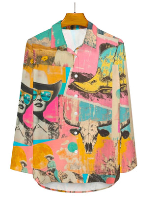 Retro Cowgirl Collage Button-Up Top — Faire photo 6