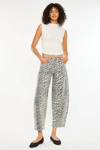 High Rise Leopard Barrel Jeans - Born To Glam