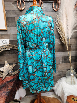 All Turquoise Long Sleeve Belted Satin Robe — Faire photo 9