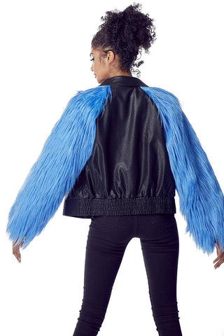 Blue Faux Fur Sleeves Jacket - Born To Glam